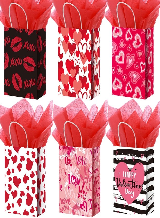 TaoBary 24 Pcs Valentines Day Gift Bag Valentines Kraft Paper Bags with Red Tissue Paper Heart Shaped Treat Goodies Bag Wrapping for Wedding Holiday Party Favor Decorations Kids Classroom Exchange Prizes - Image 1